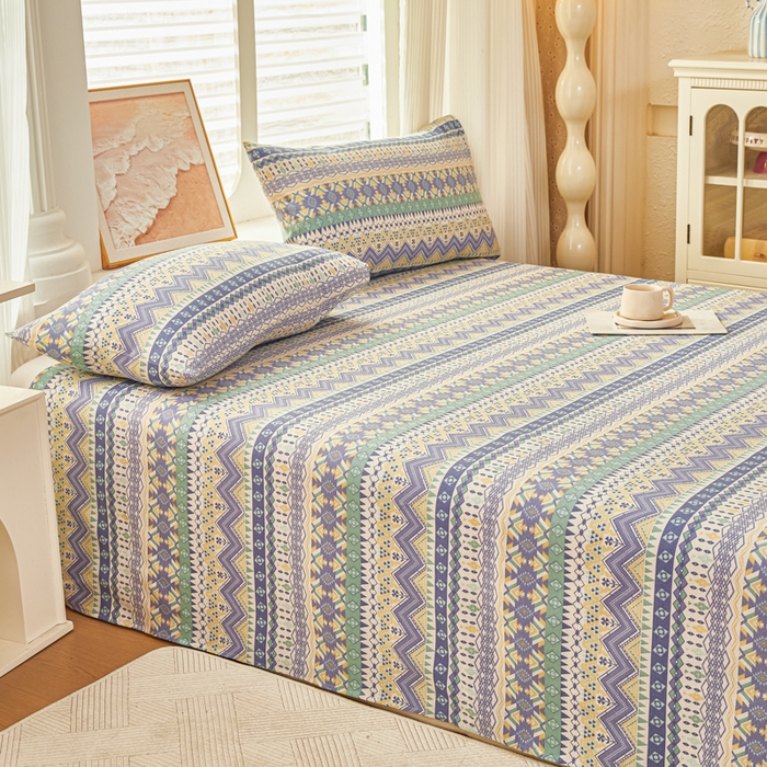 91家纺网 家纺一手货源 找家纺 爱彼家纺 2026新款原棉老粗布透气印花床单单件热门摩洛小狗热门新升级-细沙老粗布 新向往米蓝条