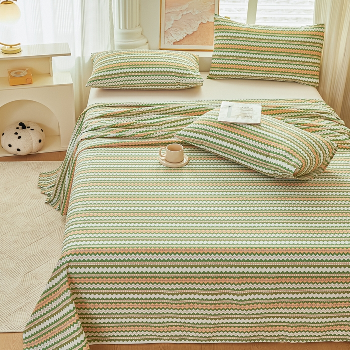 91家纺网 家纺一手货源 找家纺 爱彼家纺 2026新款原棉老粗布透气印花床单单件热门摩洛小狗热门新升级-细沙老粗布 新向往条绿