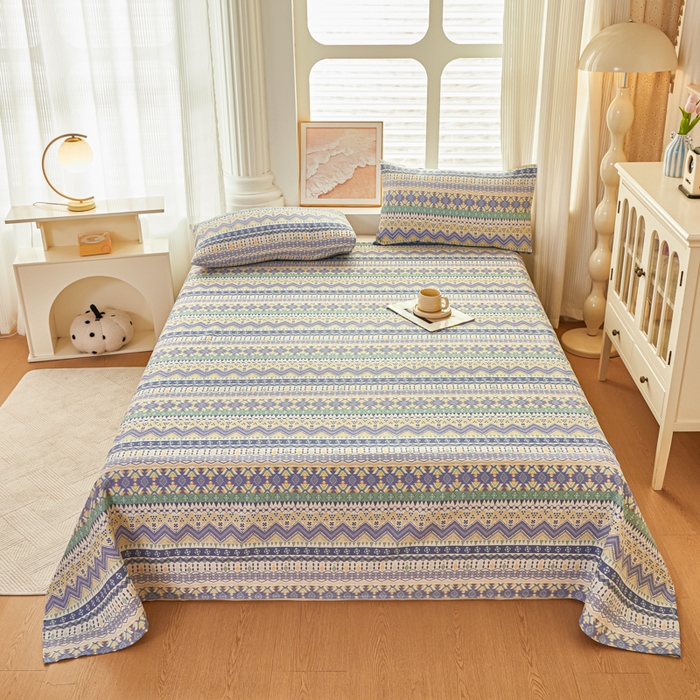 91家纺网 家纺一手货源 找家纺 爱彼家纺 2026新款原棉老粗布透气印花床单单件热门摩洛小狗热门新升级-细沙老粗布 新向往米蓝条