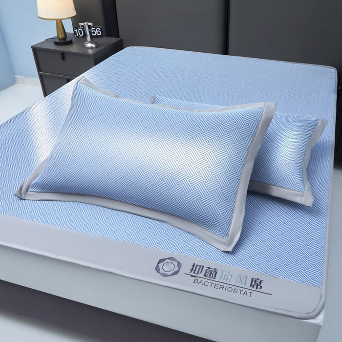 91家纺网 家纺一手货源 找家纺 可恩欣 2026新款冰感凉风席 床笠-凉风蓝