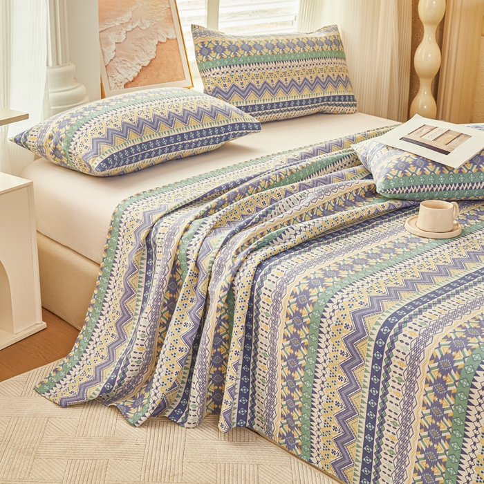 91家纺网 家纺一手货源 找家纺 爱彼家纺 2026新款原棉老粗布透气印花床单单件热门摩洛小狗热门新升级-细沙老粗布 新向往米蓝条