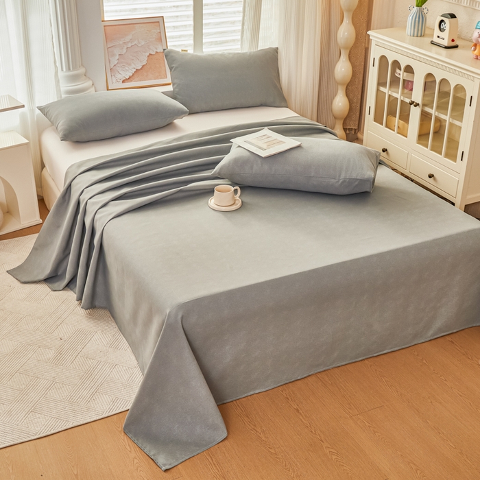 91家纺网 家纺一手货源 找家纺 爱彼家纺 2026新款原棉老粗布透气印花床单单件热门摩洛小狗热门新升级-细沙老粗布 新奇妙空间灰