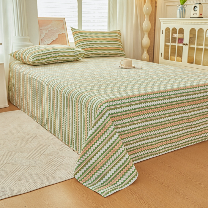 91家纺网 家纺一手货源 找家纺 爱彼家纺 2026新款原棉老粗布透气印花床单单件热门摩洛小狗热门新升级-细沙老粗布 新向往条绿