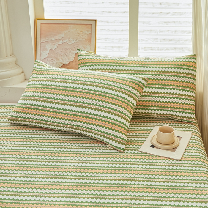 91家纺网 家纺一手货源 找家纺 爱彼家纺 2026新款原棉老粗布透气印花床单单件热门摩洛小狗热门新升级-细沙老粗布 新向往条绿