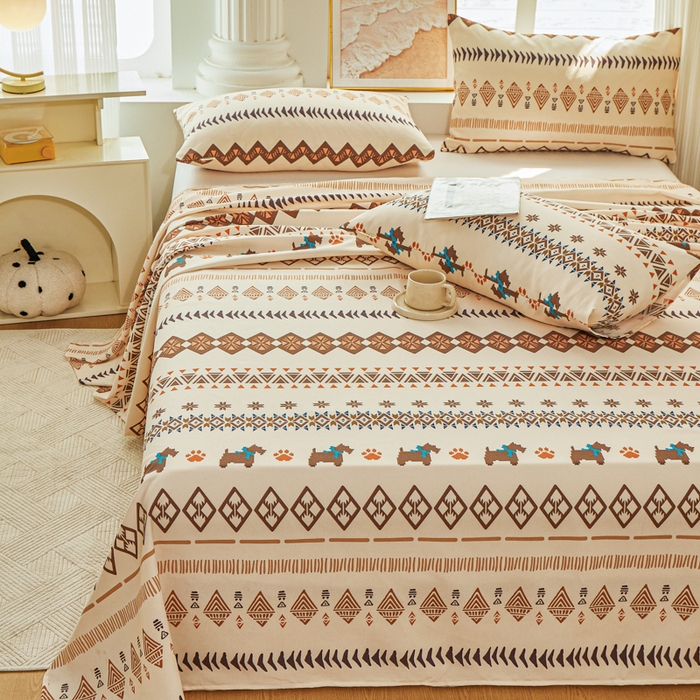 91家纺网 家纺一手货源 找家纺 爱彼家纺 2026新款原棉老粗布透气印花床单单件热门摩洛小狗热门新升级-细沙老粗布 摩洛哥小狗