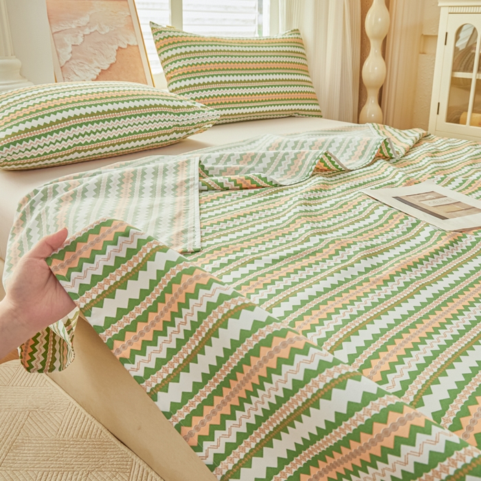 91家纺网 家纺一手货源 找家纺 爱彼家纺 2026新款原棉老粗布透气印花床单单件热门摩洛小狗热门新升级-细沙老粗布 新向往条绿