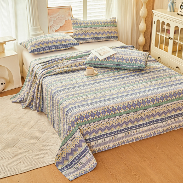 91家纺网 家纺一手货源 找家纺 爱彼家纺 2026新款原棉老粗布透气印花床单单件热门摩洛小狗热门新升级-细沙老粗布 新向往米蓝条