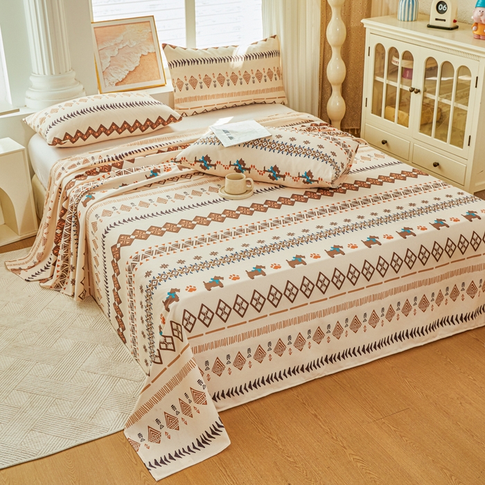 91家纺网 家纺一手货源 找家纺 爱彼家纺 2026新款原棉老粗布透气印花床单单件热门摩洛小狗热门新升级-细沙老粗布 摩洛哥小狗