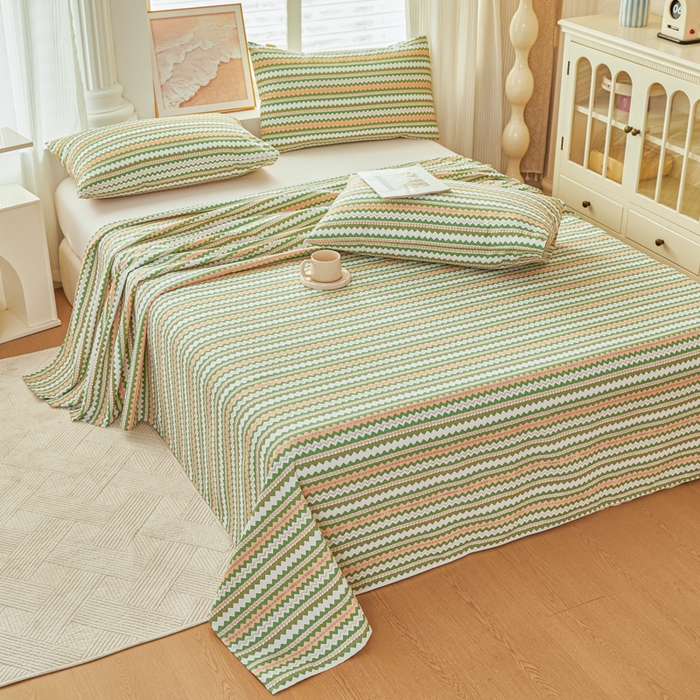 91家纺网 家纺一手货源 找家纺 爱彼家纺 2026新款原棉老粗布透气印花床单单件热门摩洛小狗热门新升级-细沙老粗布 新向往条绿