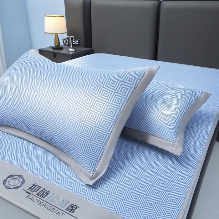 91家纺网 家纺一手货源 找家纺 可恩欣 2026新款冰感凉风席 床笠-凉风蓝