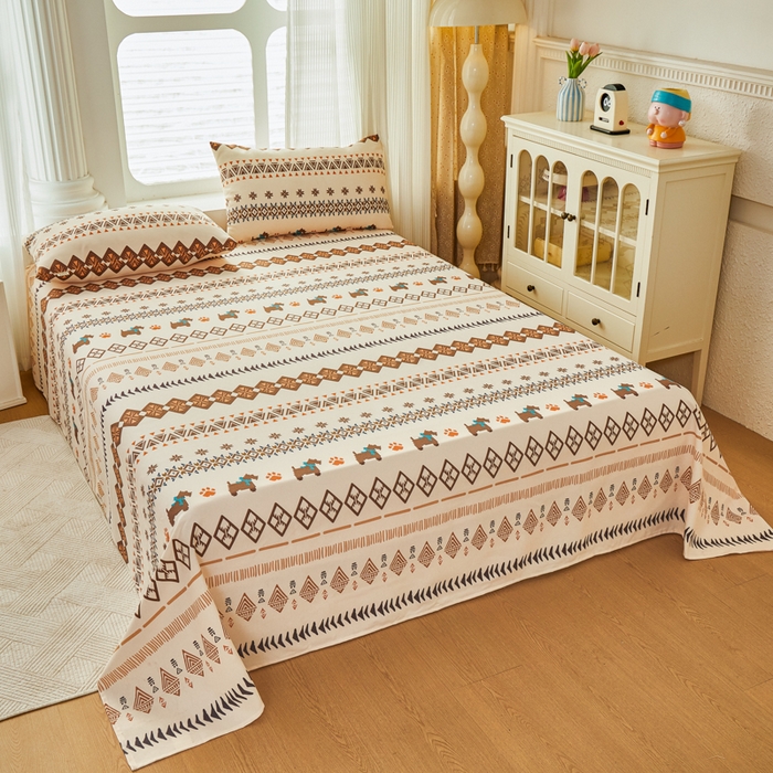 91家纺网 家纺一手货源 找家纺 爱彼家纺 2026新款原棉老粗布透气印花床单单件热门摩洛小狗热门新升级-细沙老粗布 摩洛哥小狗