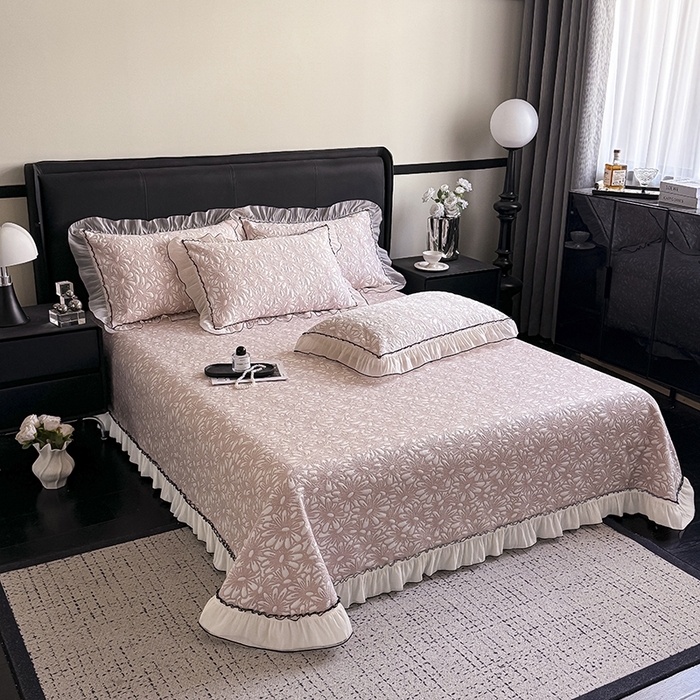 91家纺网 家纺一手货源 找家纺 （总）卡罗兰 2026新款床盖凉席凉感豆豆凉席花边床盖冰豆豆凉席单件三件套-繁花系列