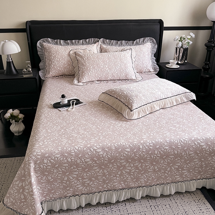 91家纺网 家纺一手货源 找家纺 （总）卡罗兰 2026新款床盖凉席凉感豆豆凉席花边床盖冰豆豆凉席单件三件套-繁花系列