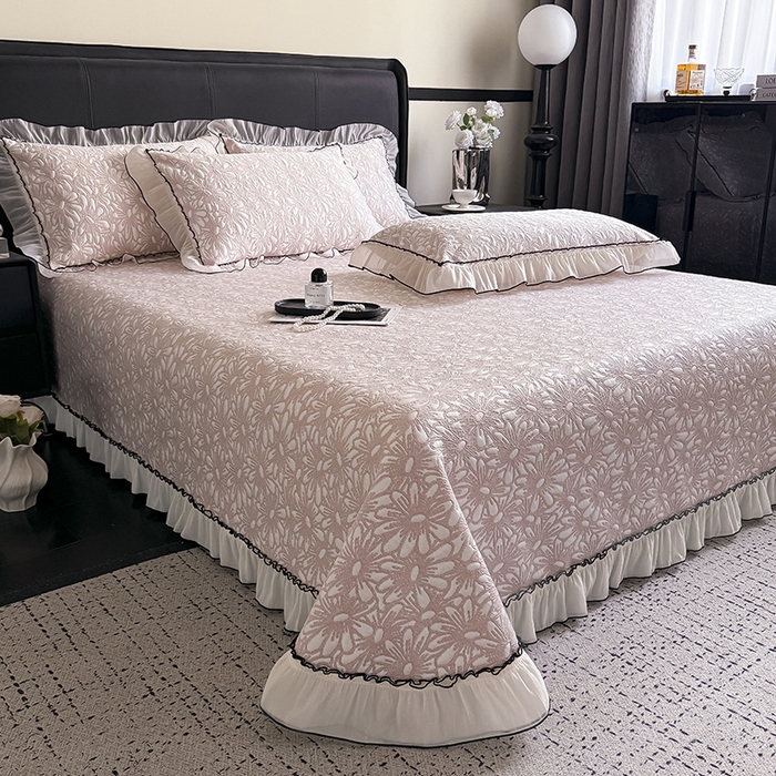 91家纺网 家纺一手货源 找家纺 （总）卡罗兰 2026新款床盖凉席凉感豆豆凉席花边床盖冰豆豆凉席单件三件套-繁花系列