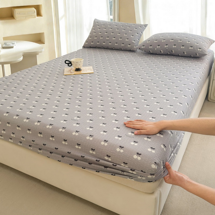 91家纺网 家纺一手货源 找家纺 （总）几禾 2026新款高克重泡芙纱~印花款（单床笠）浅糯系列-110g