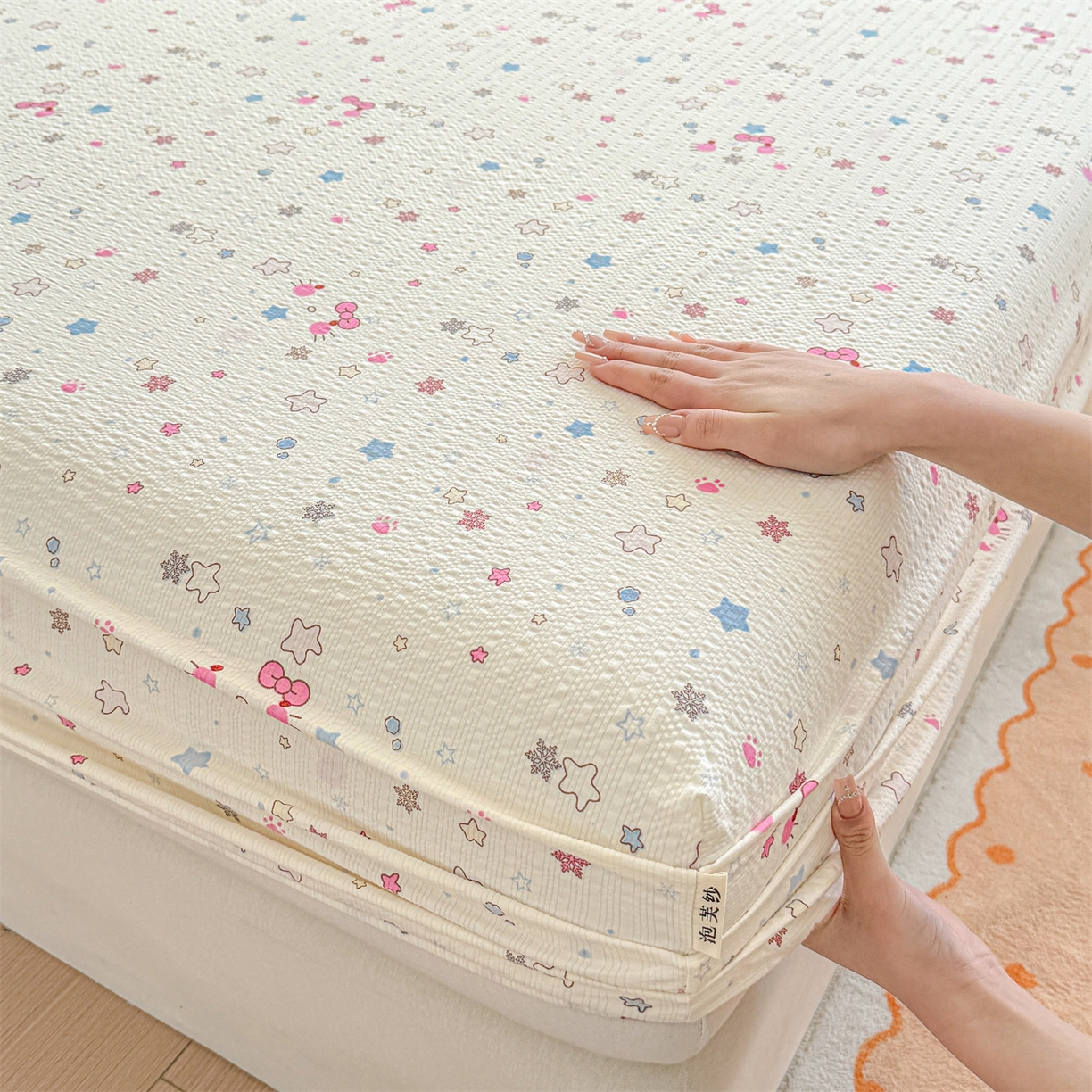 91家纺网 家纺一手货源 找家纺 （总）女子家纺 2026新款亲肤泡芙纱印花床笠单床笠床笠单件