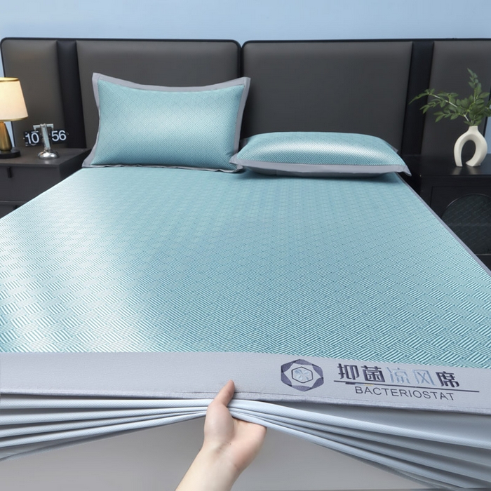 91家纺网 家纺一手货源 找家纺 可恩欣 2026新款冰感凉风席 床笠-凉风绿