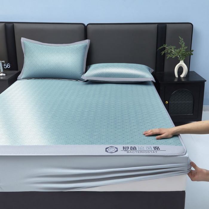 91家纺网 家纺一手货源 找家纺 可恩欣 2026新款冰感凉风席 床笠-凉风绿