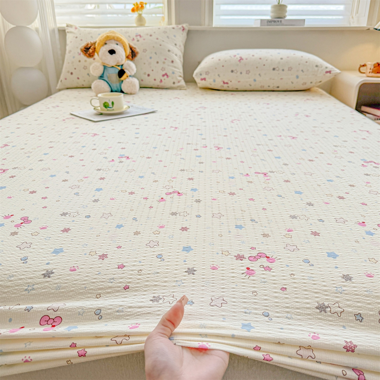 91家纺网 家纺一手货源 找家纺 （总）女子家纺 2026新款亲肤泡芙纱印花床笠单床笠床笠单件