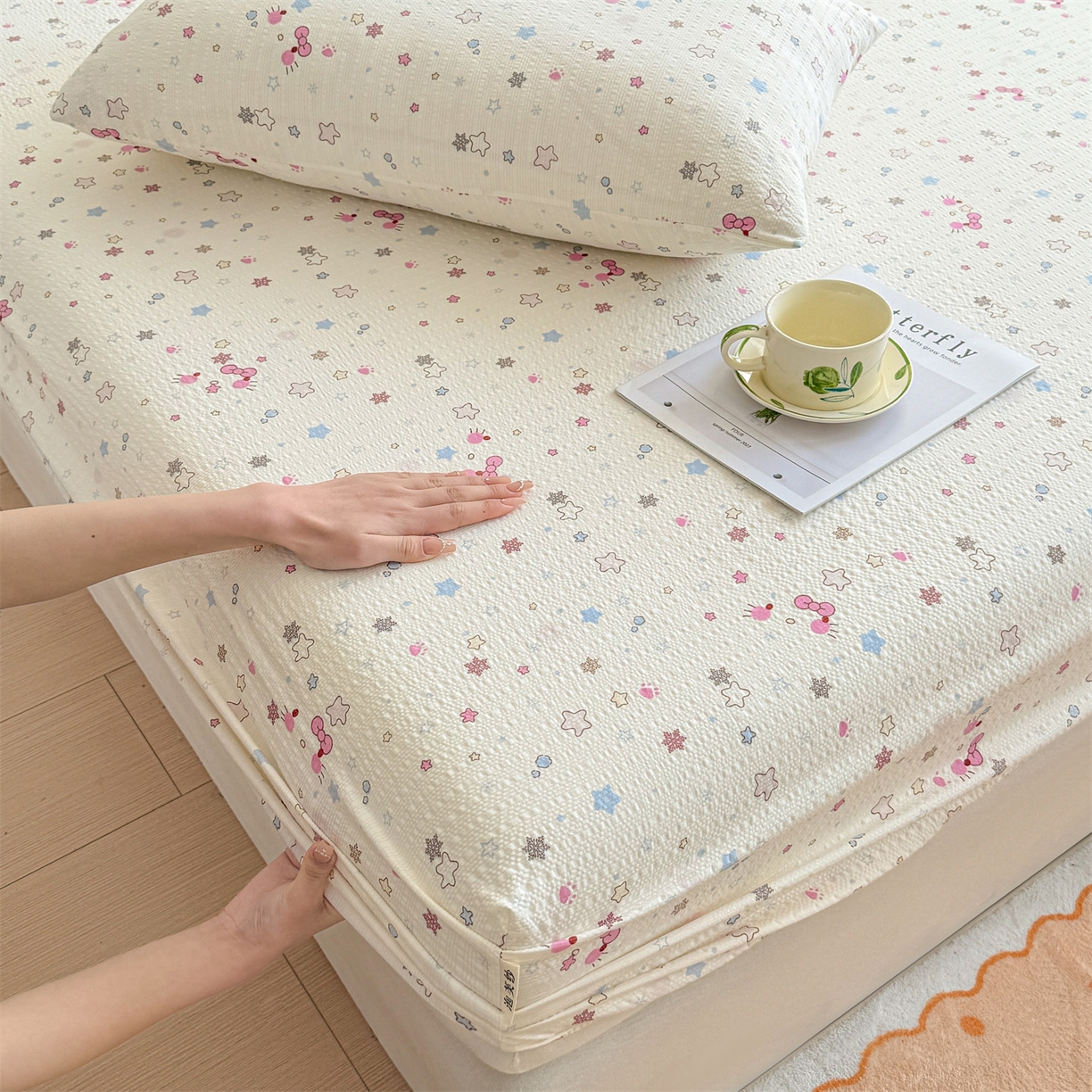 91家纺网 家纺一手货源 找家纺 （总）女子家纺 2026新款亲肤泡芙纱印花床笠单床笠床笠单件