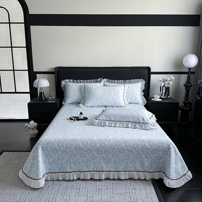 91家纺网 家纺一手货源 找家纺 （总）卡罗兰 2026新款床盖凉席凉感豆豆凉席花边床盖冰豆豆凉席单件三件套-繁花系列