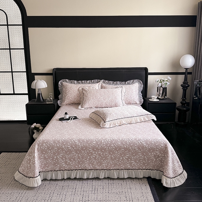 卡罗兰 2026新款床盖凉席凉感豆豆凉席花边床盖冰豆豆凉席单件三件套-繁花系列 繁花-樱花粉