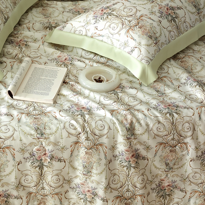 91家纺网 家纺一手货源 找家纺 久典家居 2026新款20%桑蚕丝+80%聚酯纤维宽边夏被四件套 邂逅