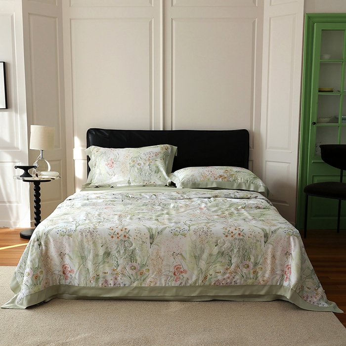 久典家居 2026新款20%桑蚕丝+80%聚酯纤维宽边夏被四件套 知夏