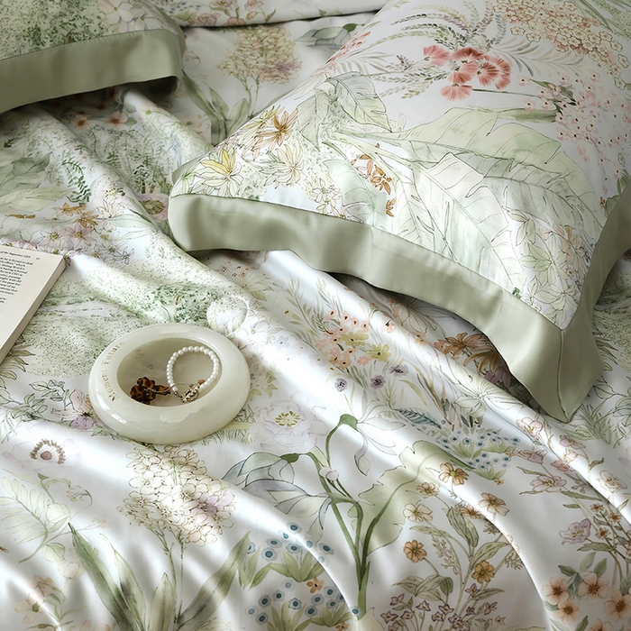 91家纺网 家纺一手货源 找家纺 久典家居 2026新款20%桑蚕丝+80%聚酯纤维宽边夏被四件套 知夏