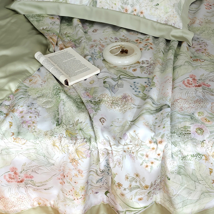 91家纺网 家纺一手货源 找家纺 久典家居 2026新款20%桑蚕丝+80%聚酯纤维宽边夏被四件套 知夏