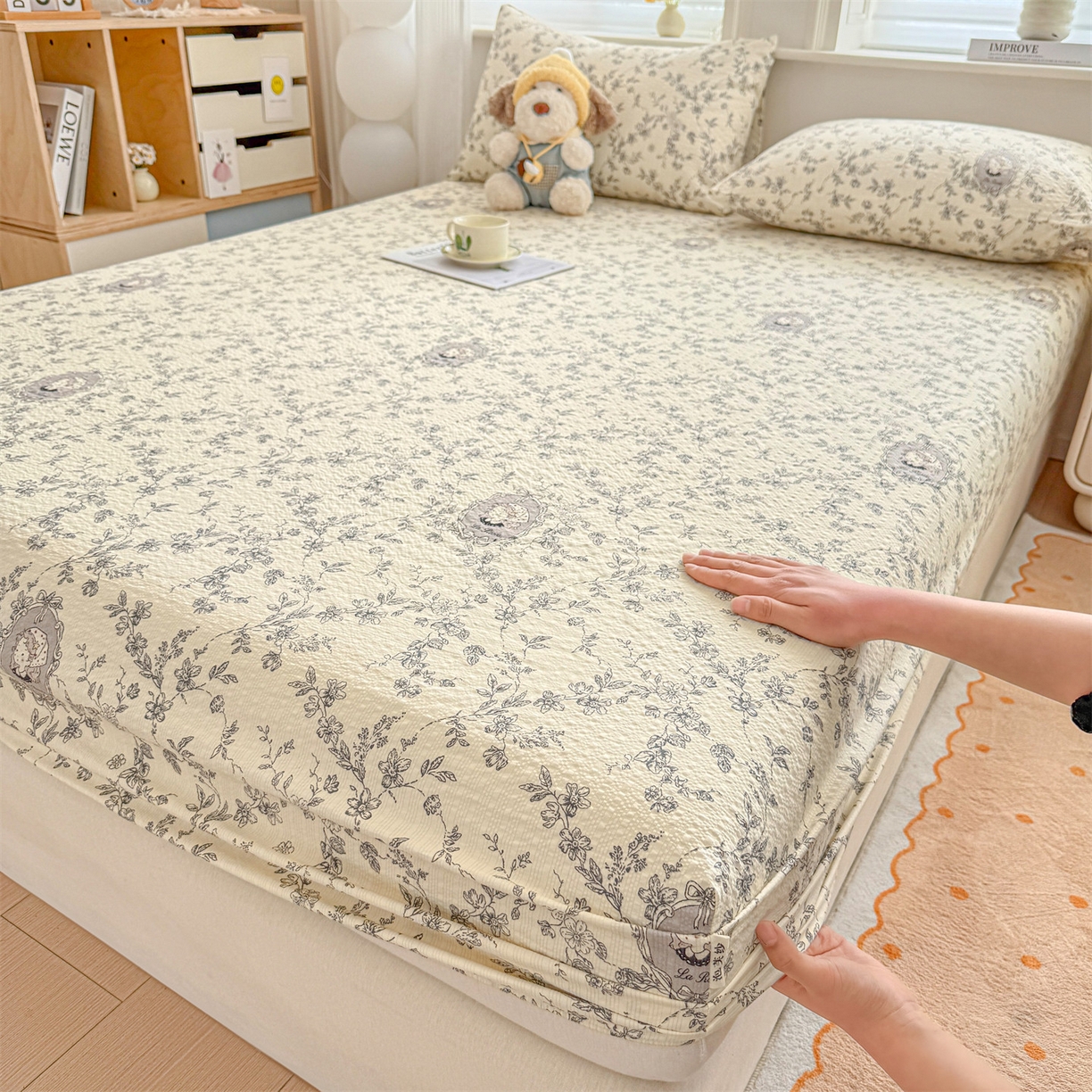 91家纺网 家纺一手货源 找家纺 （总）女子家纺 2026新款亲肤泡芙纱印花床笠单床笠床笠单件