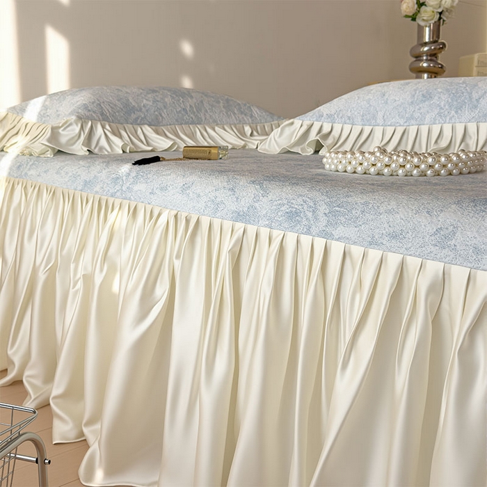 91家纺网 家纺一手货源 找家纺 莱家富 2026新款A类母婴级法式浪漫冰豆豆凉席夏天冰丝席凉感值0.21可机洗家用软席床 花园布鲁蓝