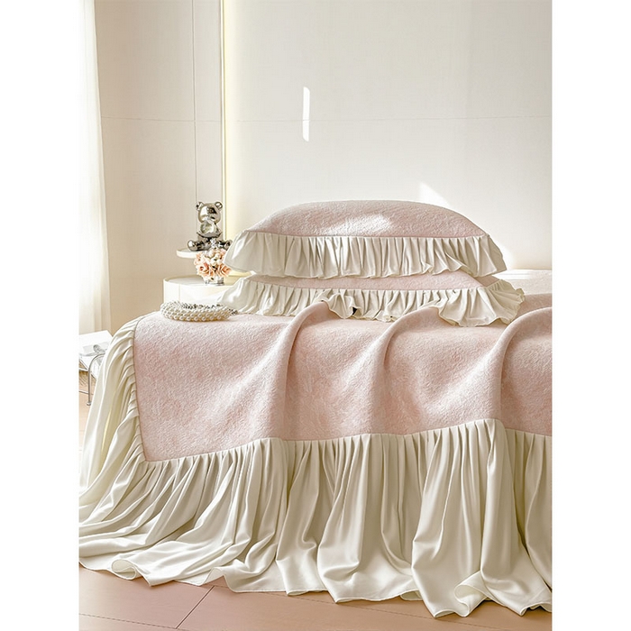 91家纺网 家纺一手货源 找家纺 莱家富 2026新款A类母婴级法式浪漫冰豆豆凉席夏天冰丝席凉感值0.21可机洗家用软席床 花园蜜桃粉