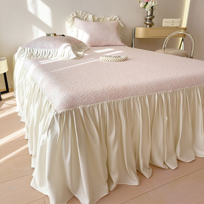 91家纺网 家纺一手货源 找家纺 莱家富 2026新款A类母婴级法式浪漫冰豆豆凉席夏天冰丝席凉感值0.21可机洗家用软席床 花园蜜桃粉