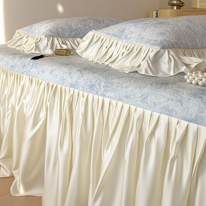 91家纺网 家纺一手货源 找家纺 莱家富 2026新款A类母婴级法式浪漫冰豆豆凉席夏天冰丝席凉感值0.21可机洗家用软席床 花园布鲁蓝