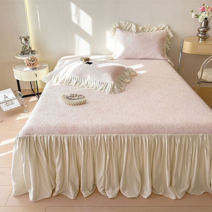 91家纺网 家纺一手货源 找家纺 莱家富 2026新款A类母婴级法式浪漫冰豆豆凉席夏天冰丝席凉感值0.21可机洗家用软席床 花园蜜桃粉