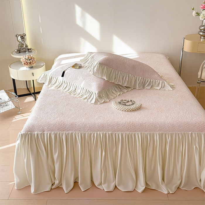 91家纺网 家纺一手货源 找家纺 莱家富 2026新款A类母婴级法式浪漫冰豆豆凉席夏天冰丝席凉感值0.21可机洗家用软席床 花园蜜桃粉