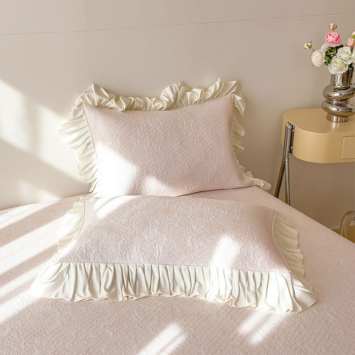 91家纺网 家纺一手货源 找家纺 莱家富 2026新款A类母婴级法式浪漫冰豆豆凉席夏天冰丝席凉感值0.21可机洗家用软席床 花园蜜桃粉