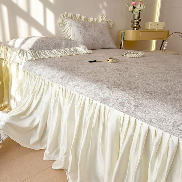 91家纺网 家纺一手货源 找家纺 莱家富 2026新款A类母婴级法式浪漫冰豆豆凉席夏天冰丝席凉感值0.21可机洗家用软席床 花园秋月咖