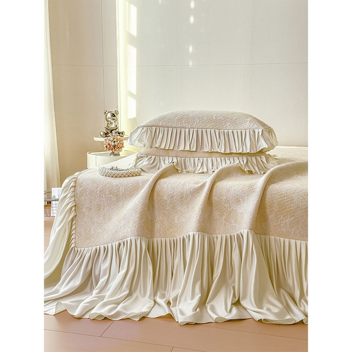 91家纺网 家纺一手货源 找家纺 莱家富 2026新款A类母婴级法式浪漫冰豆豆凉席夏天冰丝席凉感值0.21可机洗家用软席床 花园芝士黄