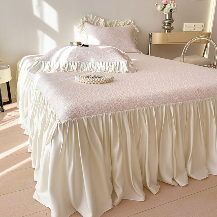 91家纺网 家纺一手货源 找家纺 莱家富 2026新款A类母婴级法式浪漫冰豆豆凉席夏天冰丝席凉感值0.21可机洗家用软席床 花园蜜桃粉