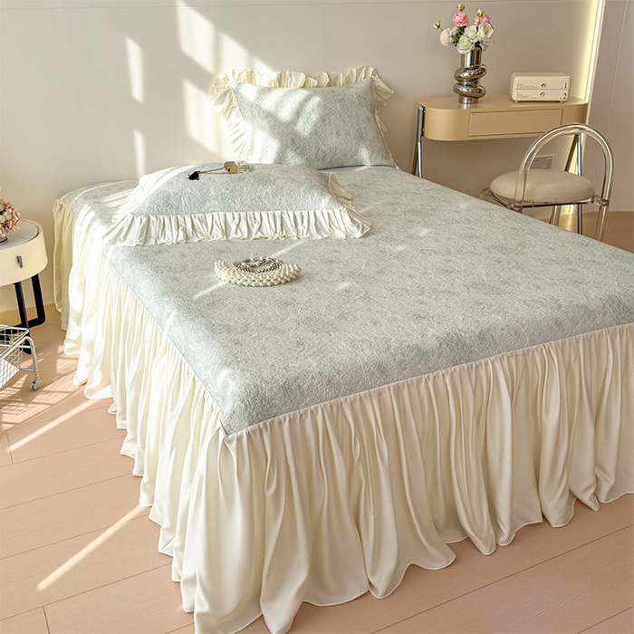 91家纺网 家纺一手货源 找家纺 莱家富 2026新款A类母婴级法式浪漫冰豆豆凉席夏天冰丝席凉感值0.21可机洗家用软席床 玫瑰薄荷绿