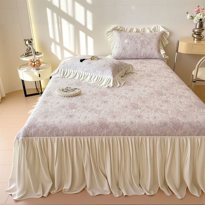 91家纺网 家纺一手货源 找家纺 莱家富 2026新款A类母婴级法式浪漫冰豆豆凉席夏天冰丝席凉感值0.21可机洗家用软席床 花园香薰紫