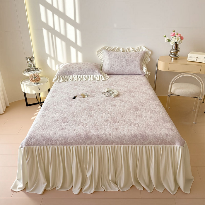 91家纺网 家纺一手货源 找家纺 莱家富 2026新款A类母婴级法式浪漫冰豆豆凉席夏天冰丝席凉感值0.21可机洗家用软席床 花园香薰紫