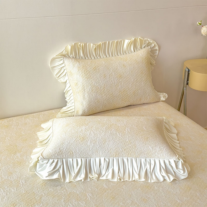 91家纺网 家纺一手货源 找家纺 莱家富 2026新款A类母婴级法式浪漫冰豆豆凉席夏天冰丝席凉感值0.21可机洗家用软席床 花园芝士黄