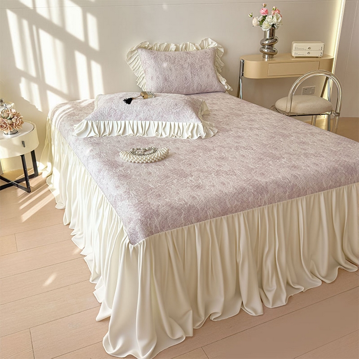 91家纺网 家纺一手货源 找家纺 莱家富 2026新款A类母婴级法式浪漫冰豆豆凉席夏天冰丝席凉感值0.21可机洗家用软席床 花园香薰紫