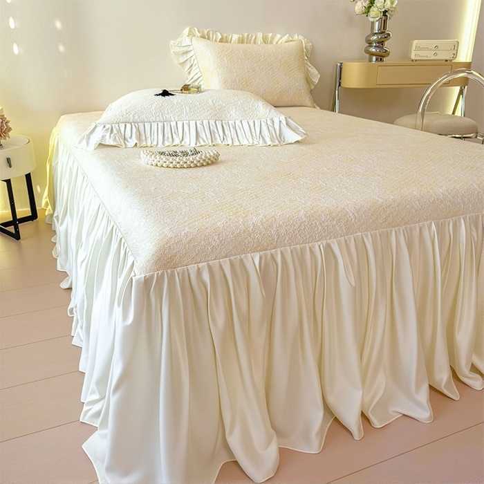 91家纺网 家纺一手货源 找家纺 莱家富 2026新款A类母婴级法式浪漫冰豆豆凉席夏天冰丝席凉感值0.21可机洗家用软席床 花园芝士黄