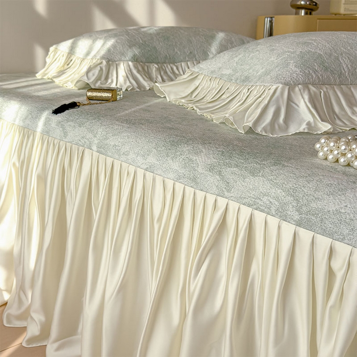 91家纺网 家纺一手货源 找家纺 莱家富 2026新款A类母婴级法式浪漫冰豆豆凉席夏天冰丝席凉感值0.21可机洗家用软席床 玫瑰薄荷绿