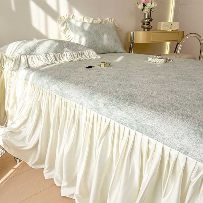 91家纺网 家纺一手货源 找家纺 莱家富 2026新款A类母婴级法式浪漫冰豆豆凉席夏天冰丝席凉感值0.21可机洗家用软席床 玫瑰薄荷绿