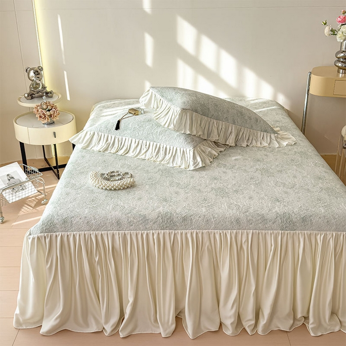 91家纺网 家纺一手货源 找家纺 莱家富 2026新款A类母婴级法式浪漫冰豆豆凉席夏天冰丝席凉感值0.21可机洗家用软席床 玫瑰薄荷绿